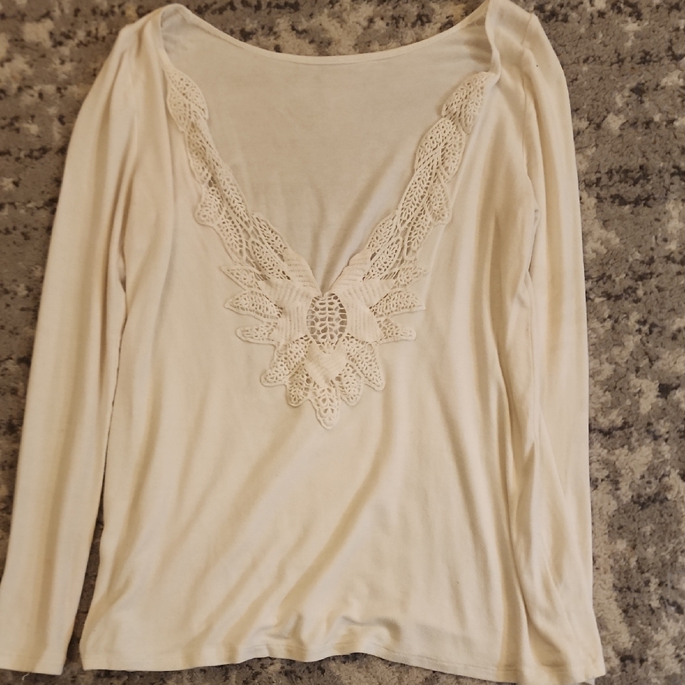 Elegant Cream Lace-Trimmed Women's Top